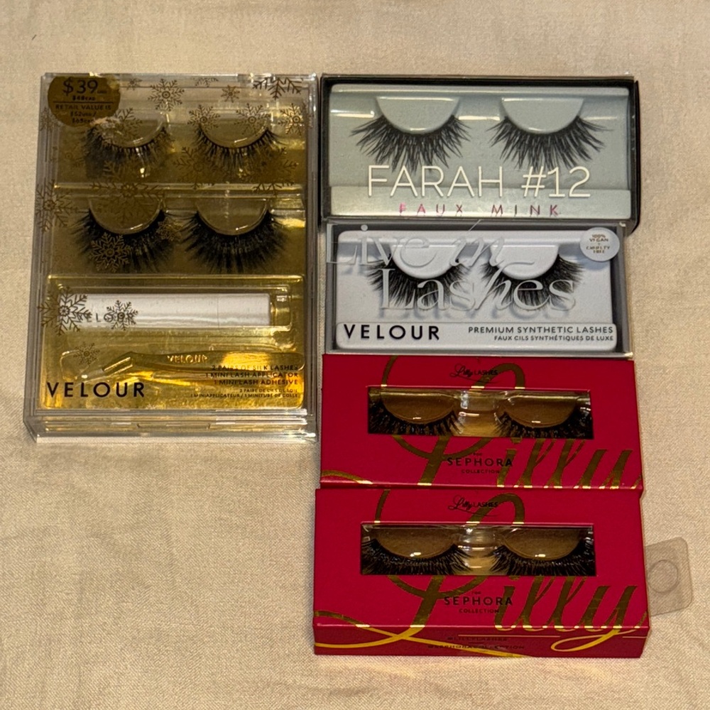 Velour, Lilly Lashes, Huda Beauty Premium False Eyelash Set Bundle NWT